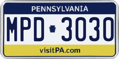 PA license plate MPD3030