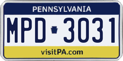 PA license plate MPD3031