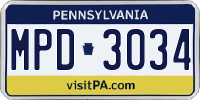 PA license plate MPD3034