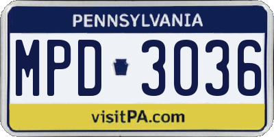 PA license plate MPD3036