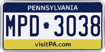 PA license plate MPD3038