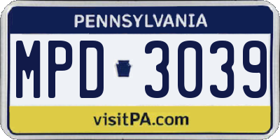 PA license plate MPD3039