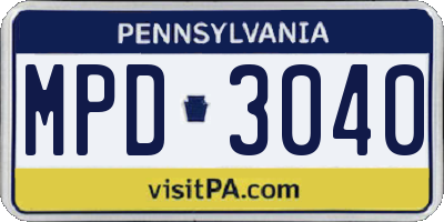 PA license plate MPD3040