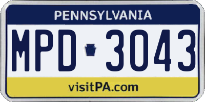 PA license plate MPD3043