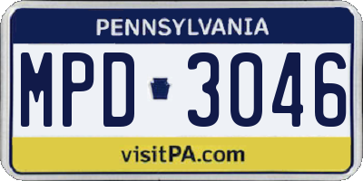 PA license plate MPD3046