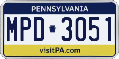 PA license plate MPD3051
