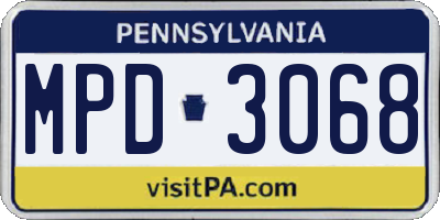 PA license plate MPD3068