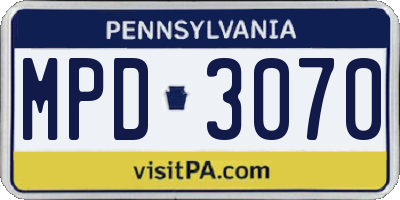 PA license plate MPD3070