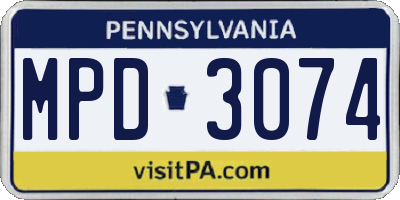 PA license plate MPD3074