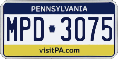 PA license plate MPD3075