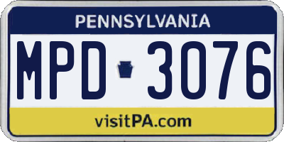 PA license plate MPD3076