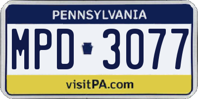 PA license plate MPD3077