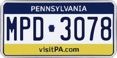 PA license plate MPD3078