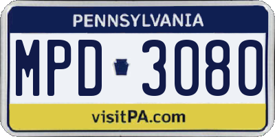PA license plate MPD3080