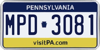 PA license plate MPD3081