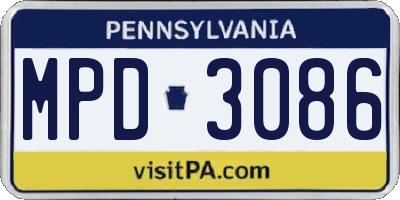 PA license plate MPD3086