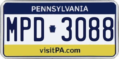 PA license plate MPD3088