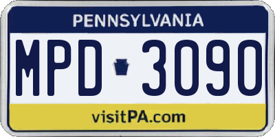 PA license plate MPD3090