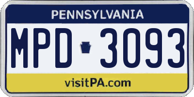 PA license plate MPD3093