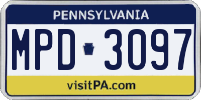 PA license plate MPD3097
