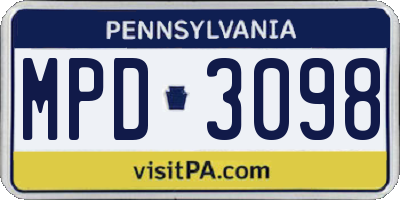 PA license plate MPD3098