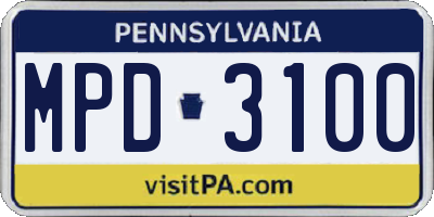 PA license plate MPD3100