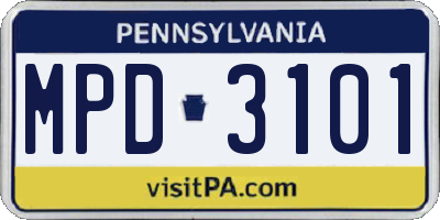 PA license plate MPD3101