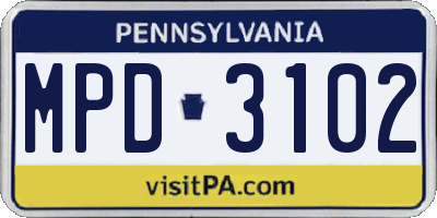 PA license plate MPD3102