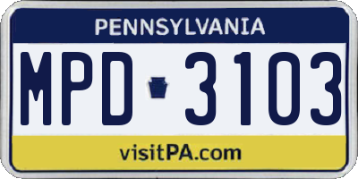 PA license plate MPD3103