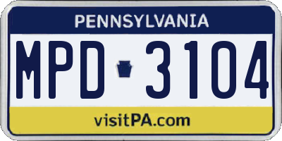 PA license plate MPD3104