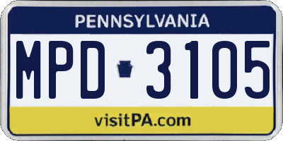PA license plate MPD3105