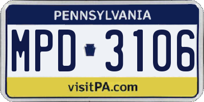 PA license plate MPD3106