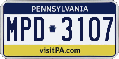 PA license plate MPD3107