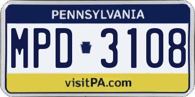 PA license plate MPD3108