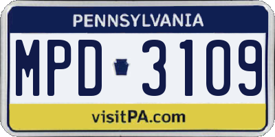 PA license plate MPD3109