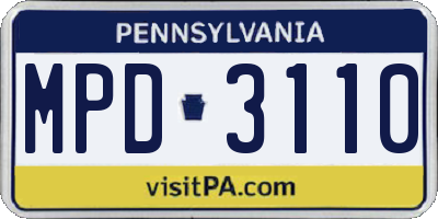 PA license plate MPD3110