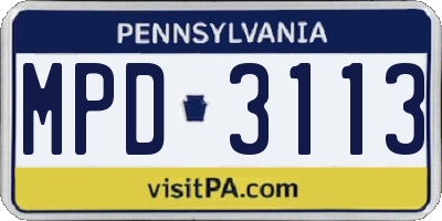 PA license plate MPD3113