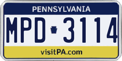 PA license plate MPD3114