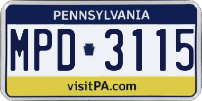 PA license plate MPD3115