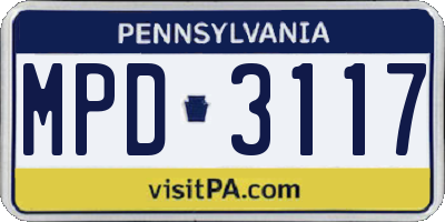 PA license plate MPD3117