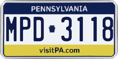 PA license plate MPD3118