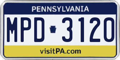PA license plate MPD3120