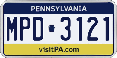 PA license plate MPD3121