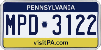 PA license plate MPD3122