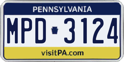 PA license plate MPD3124