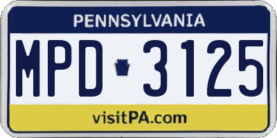 PA license plate MPD3125