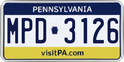 PA license plate MPD3126