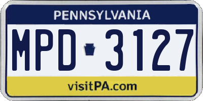PA license plate MPD3127