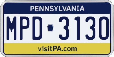 PA license plate MPD3130