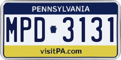PA license plate MPD3131
